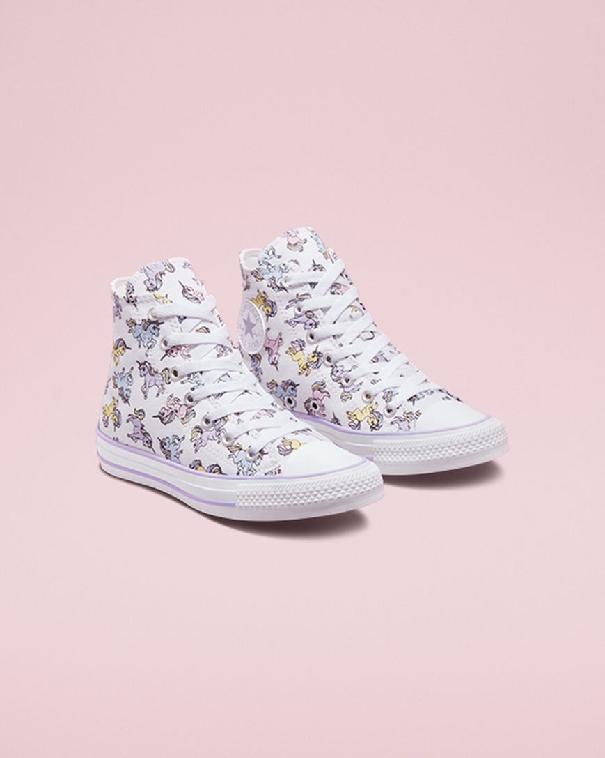 Tenisi Inalti Baieti Converse Chuck Taylor All Star Unicorns Albi Gri Violet | RO POWZ13860